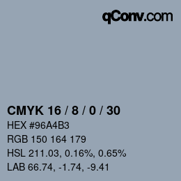 颜色代码: CMYK 16 / 8 / 0 / 30 | qconv.com
