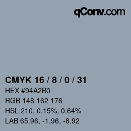 颜色代码: CMYK 16 / 8 / 0 / 31 | qconv.com