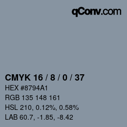 カラーコード: CMYK 16 / 8 / 0 / 37 | qconv.com