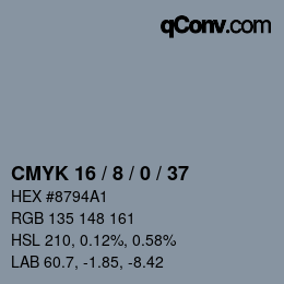 カラーコード: CMYK 16 / 8 / 0 / 37 | qconv.com