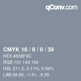 颜色代码: CMYK 16 / 8 / 0 / 39 | qconv.com