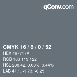 颜色代码: CMYK 16 / 8 / 0 / 52 | qconv.com
