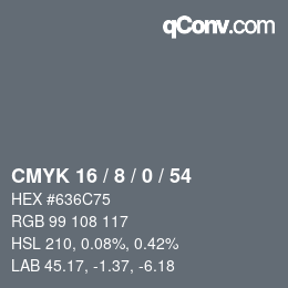 Farbcode: CMYK 16 / 8 / 0 / 54 | qconv.com