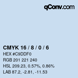カラーコード: CMYK 16 / 8 / 0 / 6 | qconv.com