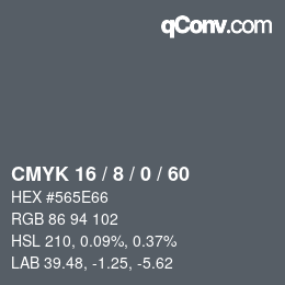 カラーコード: CMYK 16 / 8 / 0 / 60 | qconv.com