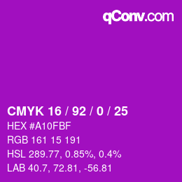 カラーコード: CMYK 16 / 92 / 0 / 25 | qconv.com