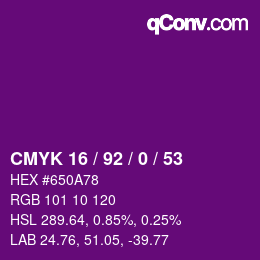 カラーコード: CMYK 16 / 92 / 0 / 53 | qconv.com