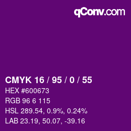 颜色代码: CMYK 16 / 95 / 0 / 55 | qconv.com