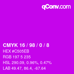カラーコード: CMYK 16 / 98 / 0 / 8 | qconv.com