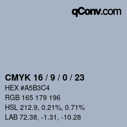 Farbcode: CMYK 16 / 9 / 0 / 23 | qconv.com