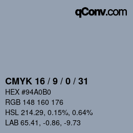 颜色代码: CMYK 16 / 9 / 0 / 31 | qconv.com