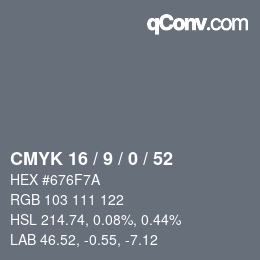 颜色代码: CMYK 16 / 9 / 0 / 52 | qconv.com