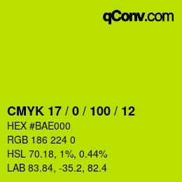 颜色代码: CMYK 17 / 0 / 100 / 12 | qconv.com