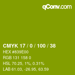 Color code: CMYK 17 / 0 / 100 / 38 | qconv.com