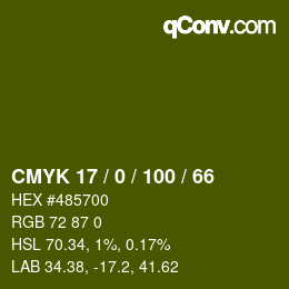 颜色代码: CMYK 17 / 0 / 100 / 66 | qconv.com