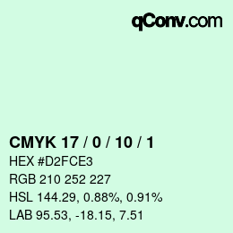 カラーコード: CMYK 17 / 0 / 10 / 1 | qconv.com
