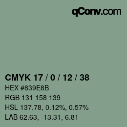 カラーコード: CMYK 17 / 0 / 12 / 38 | qconv.com