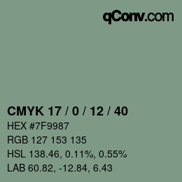 Color code: CMYK 17 / 0 / 12 / 40 | qconv.com