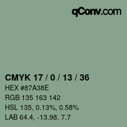 カラーコード: CMYK 17 / 0 / 13 / 36 | qconv.com