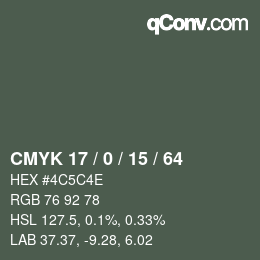 カラーコード: CMYK 17 / 0 / 15 / 64 | qconv.com