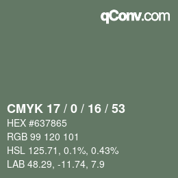 Color code: CMYK 17 / 0 / 16 / 53 | qconv.com