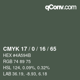 カラーコード: CMYK 17 / 0 / 16 / 65 | qconv.com