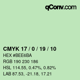 Color code: CMYK 17 / 0 / 19 / 10 | qconv.com