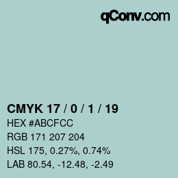 Color code: CMYK 17 / 0 / 1 / 19 | qconv.com