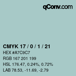 Color code: CMYK 17 / 0 / 1 / 21 | qconv.com