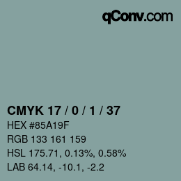 Color code: CMYK 17 / 0 / 1 / 37 | qconv.com