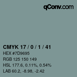 Color code: CMYK 17 / 0 / 1 / 41 | qconv.com