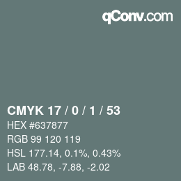 Color code: CMYK 17 / 0 / 1 / 53 | qconv.com