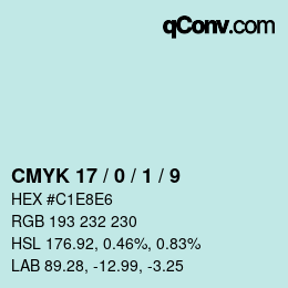 カラーコード: CMYK 17 / 0 / 1 / 9 | qconv.com