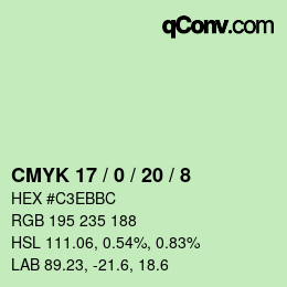 カラーコード: CMYK 17 / 0 / 20 / 8 | qconv.com