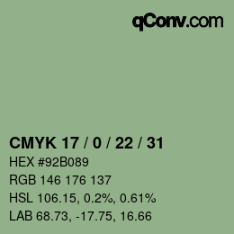 颜色代码: CMYK 17 / 0 / 22 / 31 | qconv.com