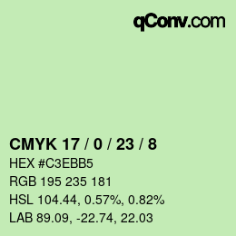 カラーコード: CMYK 17 / 0 / 23 / 8 | qconv.com