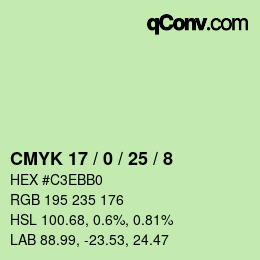 Color code: CMYK 17 / 0 / 25 / 8 | qconv.com