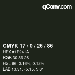 Farbcode: CMYK 17 / 0 / 26 / 86 | qconv.com