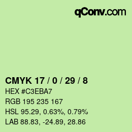 Color code: CMYK 17 / 0 / 29 / 8 | qconv.com