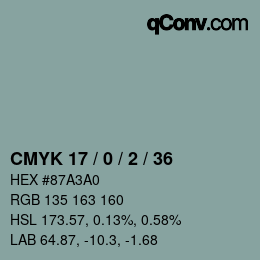 Color code: CMYK 17 / 0 / 2 / 36 | qconv.com