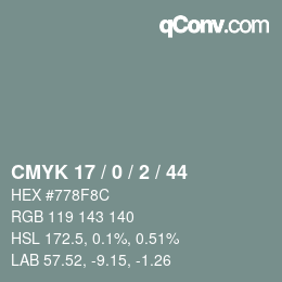 Farbcode: CMYK 17 / 0 / 2 / 44 | qconv.com