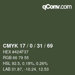 Color code: CMYK 17 / 0 / 31 / 69 | qconv.com