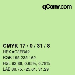 カラーコード: CMYK 17 / 0 / 31 / 8 | qconv.com