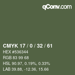 Farbcode: CMYK 17 / 0 / 32 / 61 | qconv.com