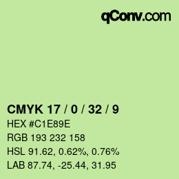 カラーコード: CMYK 17 / 0 / 32 / 9 | qconv.com