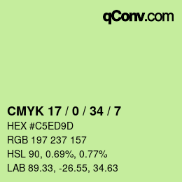 Color code: CMYK 17 / 0 / 34 / 7 | qconv.com