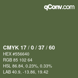 Color code: CMYK 17 / 0 / 37 / 60 | qconv.com