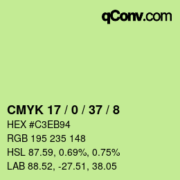 カラーコード: CMYK 17 / 0 / 37 / 8 | qconv.com