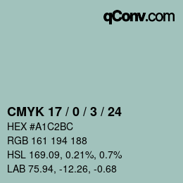 カラーコード: CMYK 17 / 0 / 3 / 24 | qconv.com