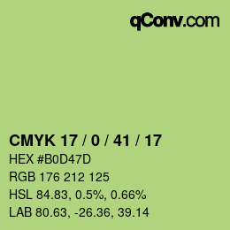 Color code: CMYK 17 / 0 / 41 / 17 | qconv.com